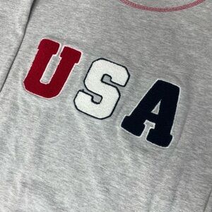 USA Sweatshirt Gray Crewneck Varsity Chenille Letters Cozy Casual Pullover L